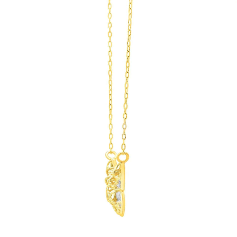 14K Yellow Gold Checkered Butterfly Necklace