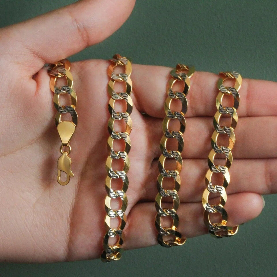 14K Two-Tone Gold Pave Curb Chain 10mm