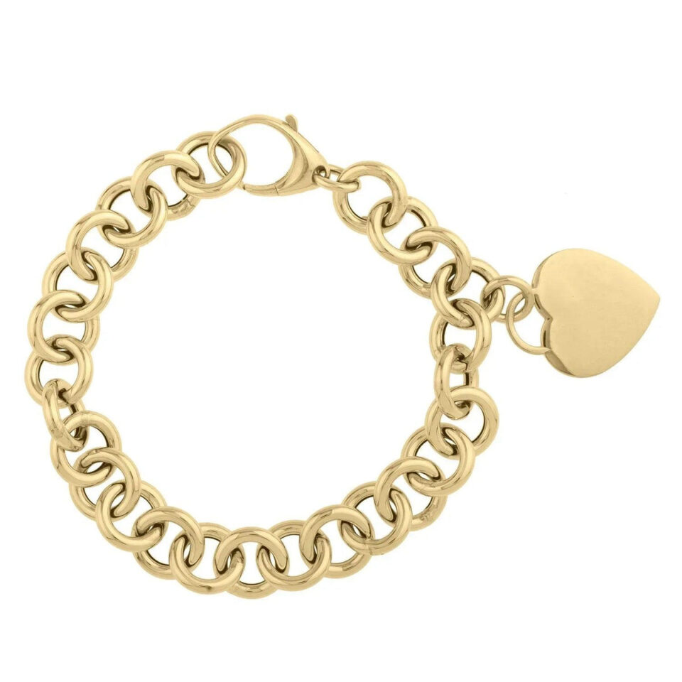 14K Yellow Gold Heart Rolo Bracelet 11.40mm