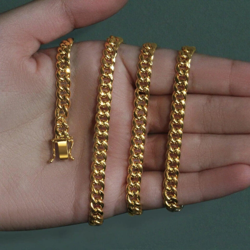 14K Yellow Gold Semi Solid Miami Cuban Chain, 6.1 mm