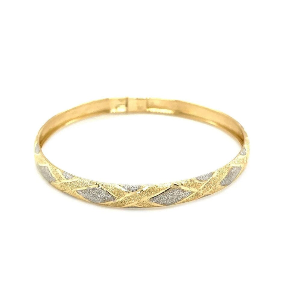 10K Two-Tone Gold Diamond-Motif Bangle