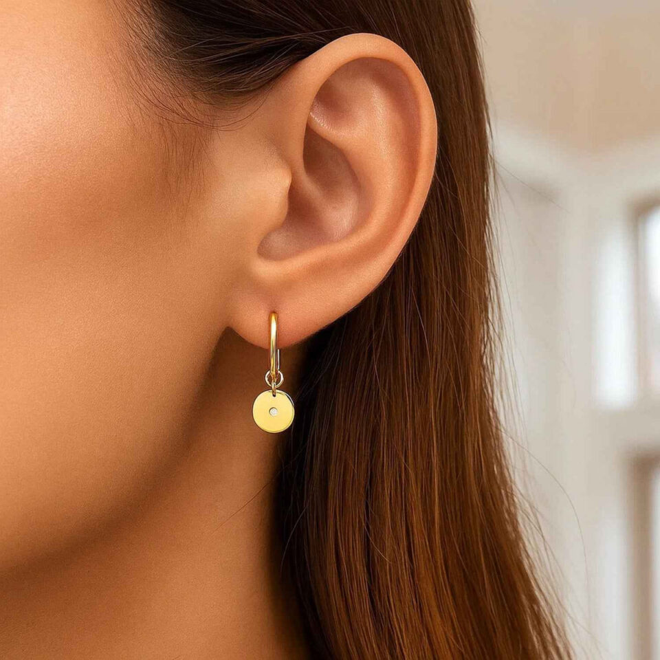 14K Yellow Gold Lab-Grown Diamond Hoop Earrings