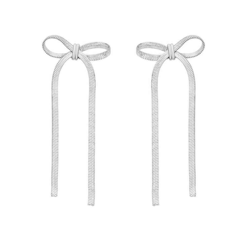 Sterling silver snake chain drop dangle bow earrings, view 2