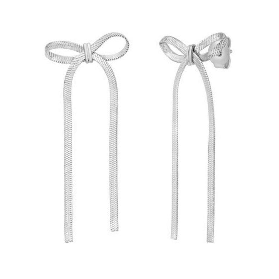 Snake Chain Drop Dangle Bow Earrings, Sterling Silver