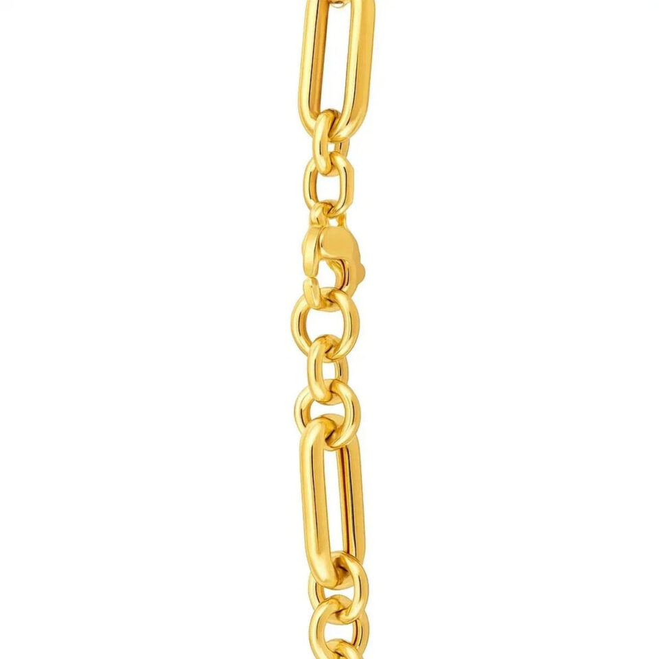 Paperclip round necklace in solid 14K yellow gold, view 3