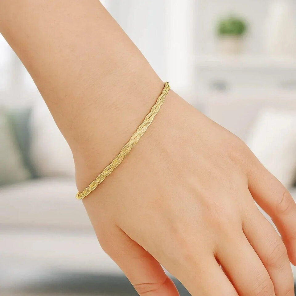 14K Yellow Gold Braided Herringbone Bracelet