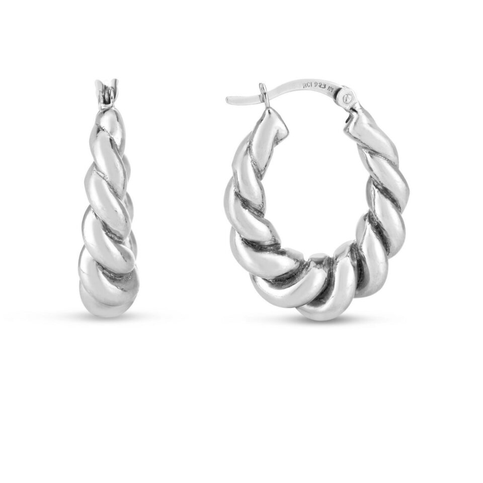 Sterling Silver Rhodium Plated Twisted Hoop