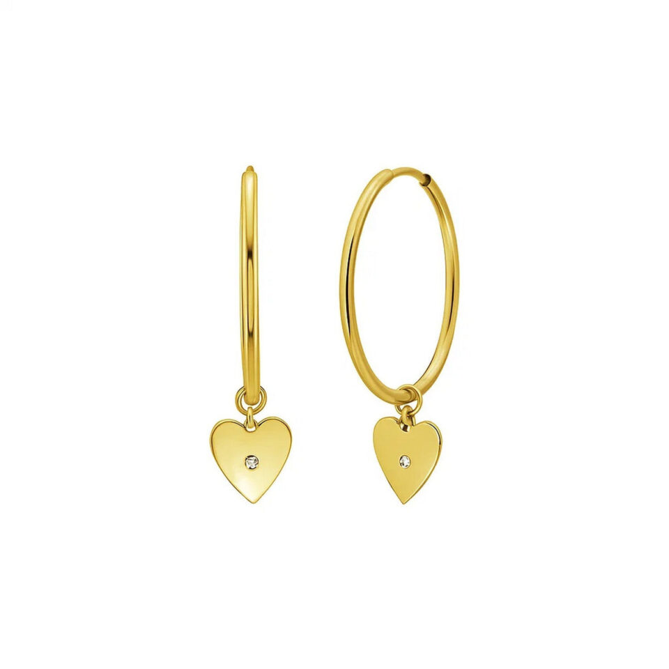14K Yellow Gold Heart Lab-Grown Diamond Hoop Earrings
