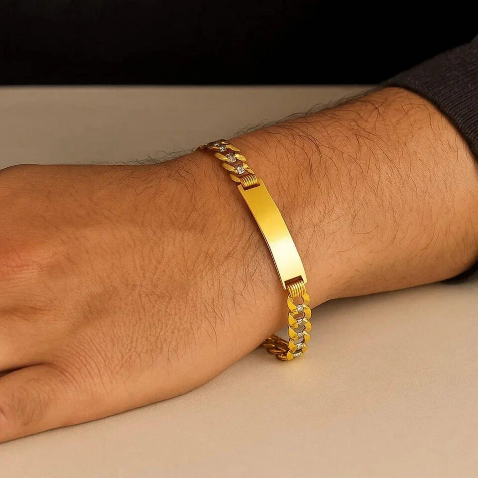 Pave curb bracelet in solid 14K white gold, view 5