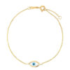 Evil eye mother of pearl bracelet in solid 14K yellow gold
