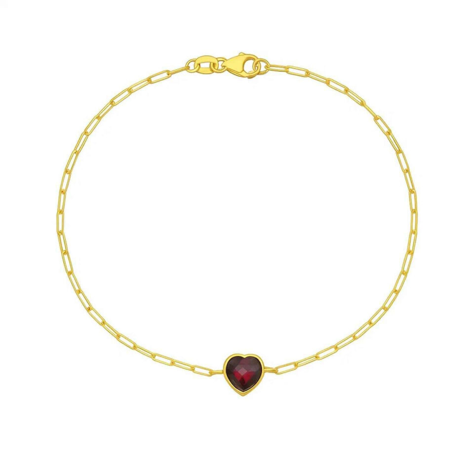 14K Yellow Gold Garnet Heart Bracelet