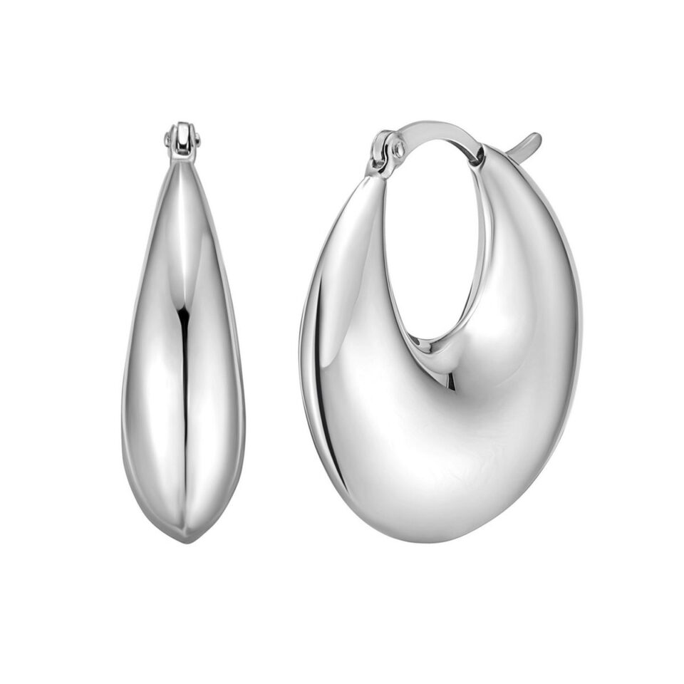 Sterling Silver Sculptural Crescent Hoop