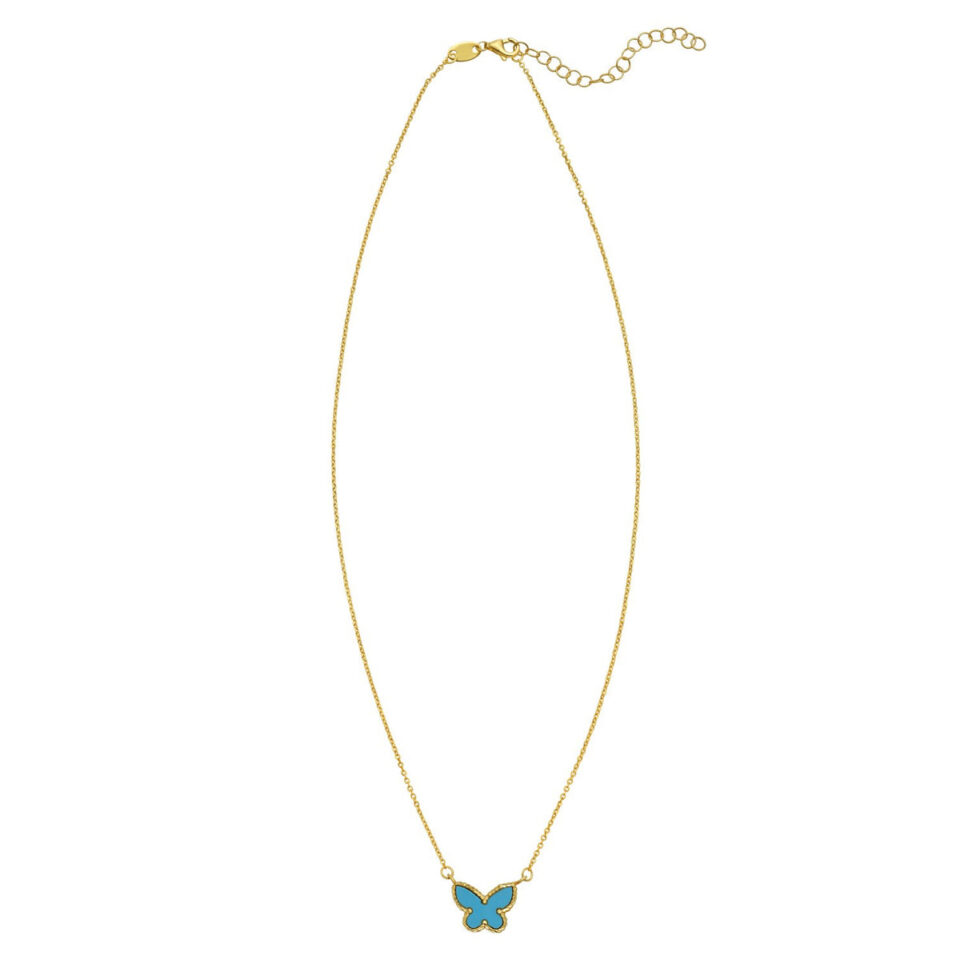 14K Yellow Gold Butterfly Turquoise Necklace