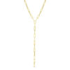 Paperclip chain lariat necklace in solid 14K yellow gold