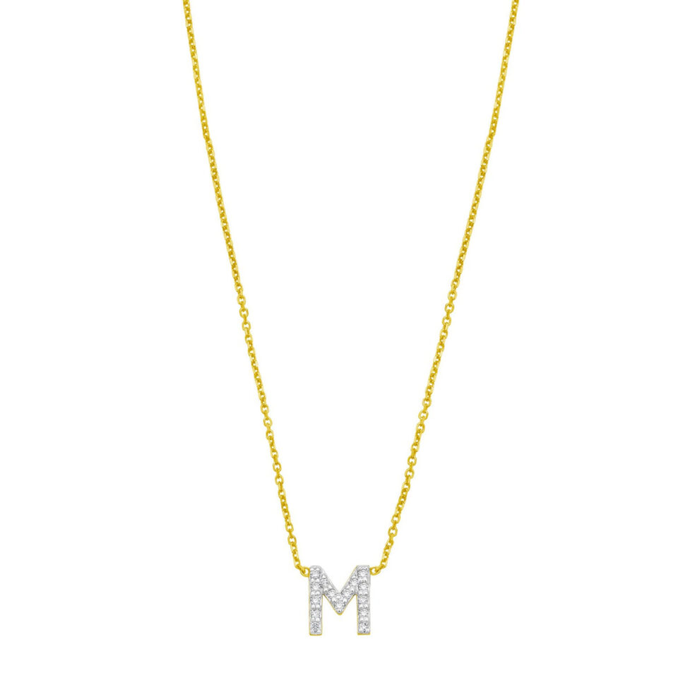 14K Yellow Gold Lab-Grown Diamond Mini M Initial Pendant Necklace