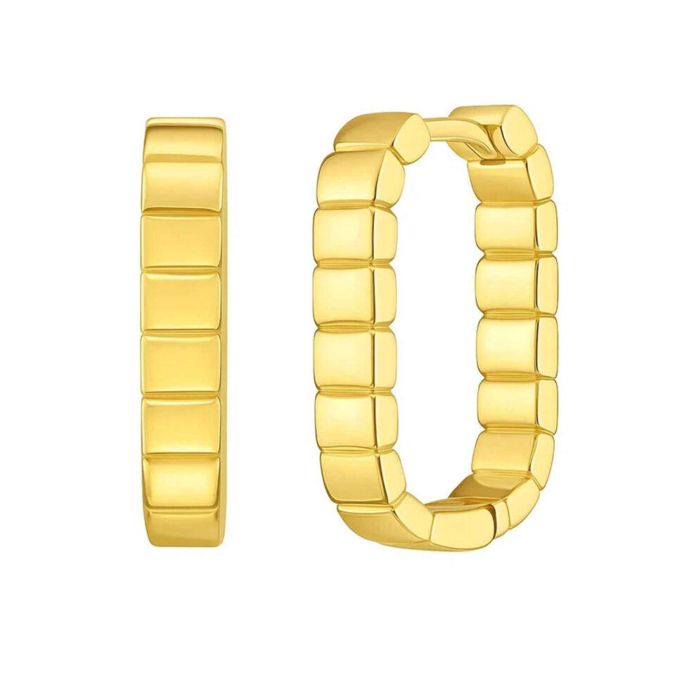 14K Yellow Gold Oval Hoop Earrings