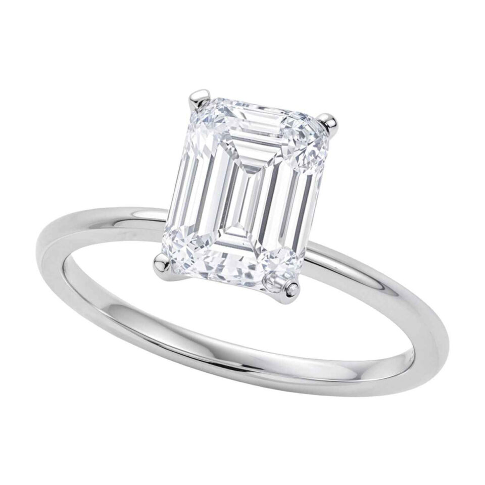 3 ct lab-grown diamond emerald solitaire ring in solid 10K white gold, engagement ring, view 4