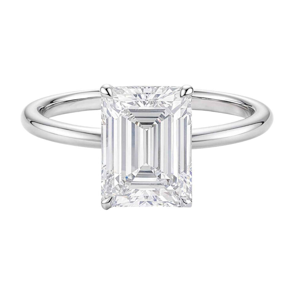 10K White Gold Lab-Grown Diamond Emerald Solitaire Ring
