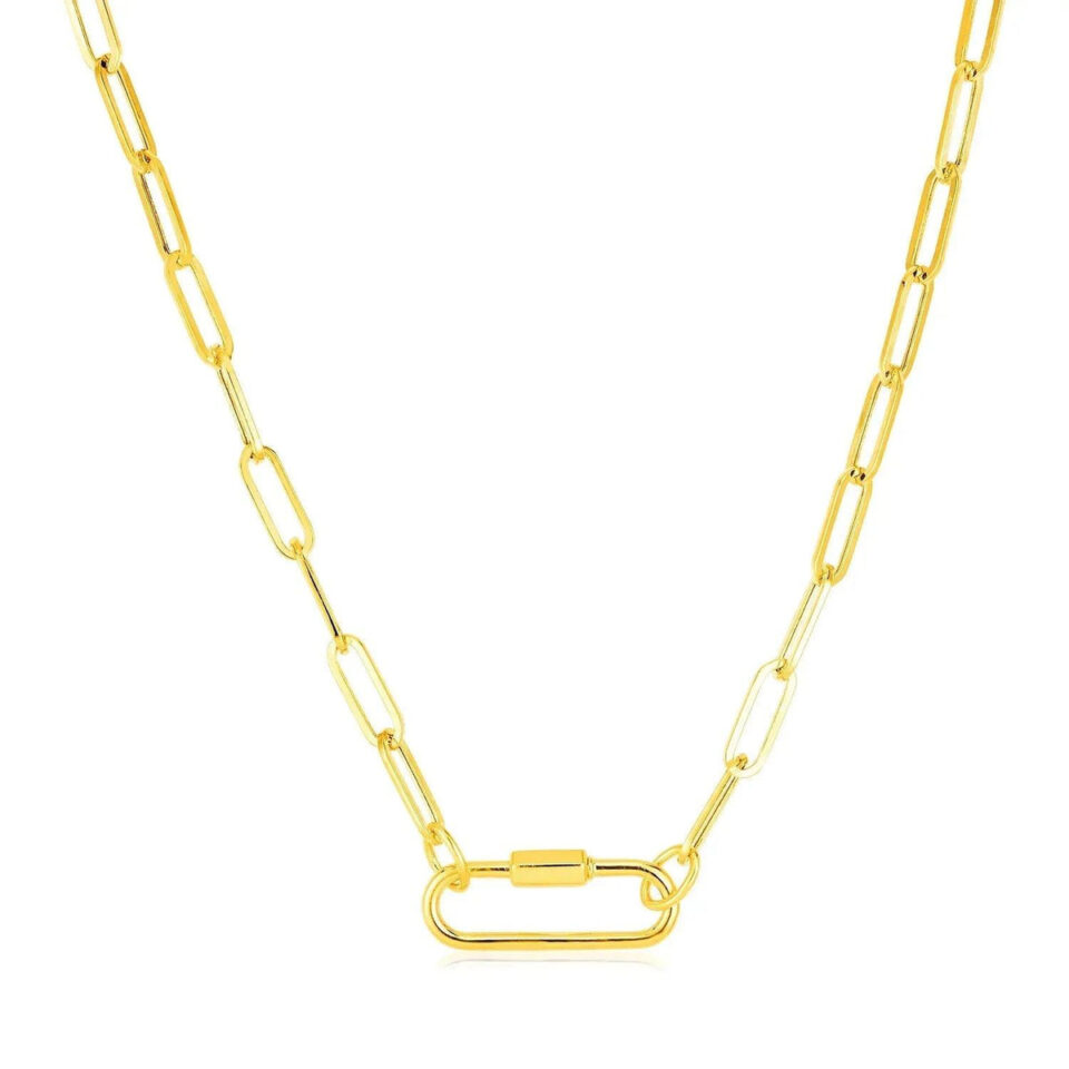 14K Yellow Gold Paperclip Oval Necklace