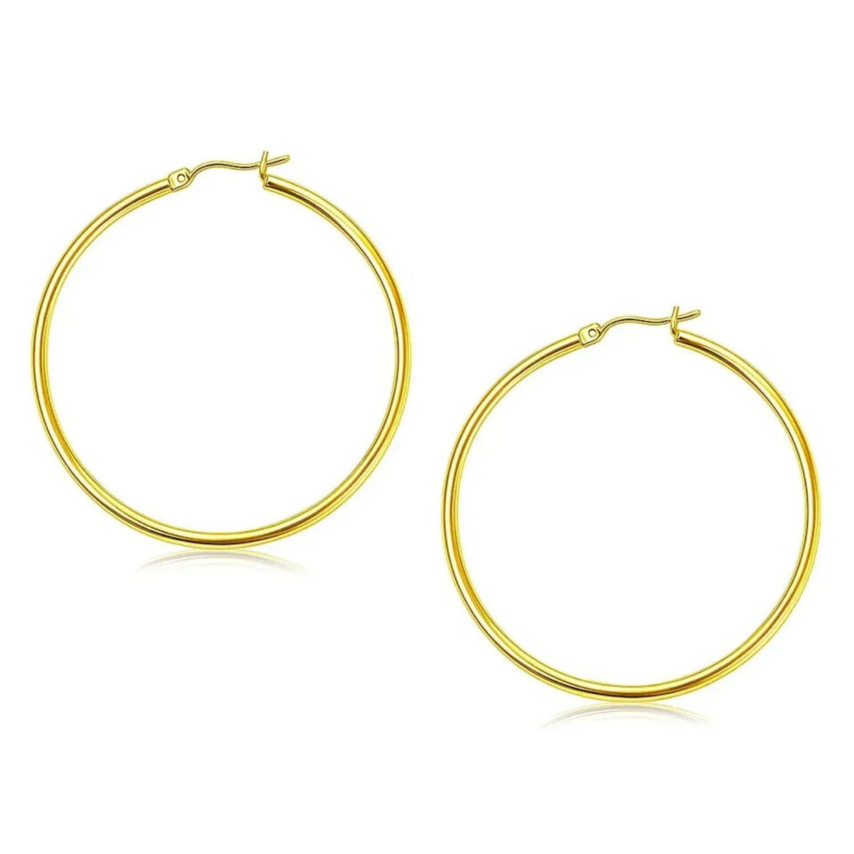 10K Yellow Gold Polished Hoop Earrings 2x45mm