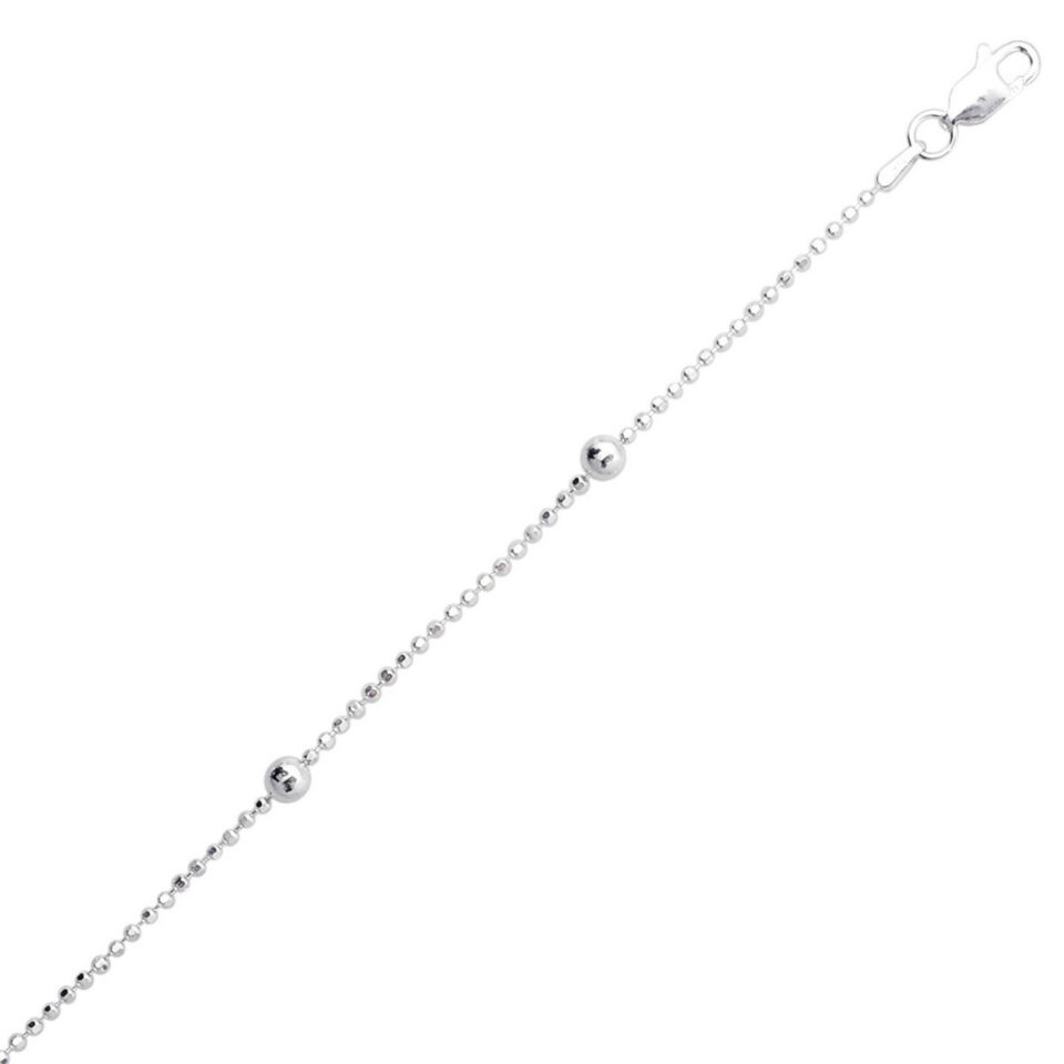 Sterling Silver, Rhodium Plated Station Anklet