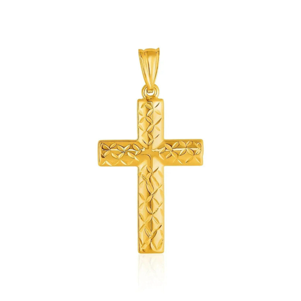 14K Yellow Gold Textured Cross Pendant