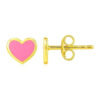 14K Yellow Gold Enamel Pink Heart Stud Earrings