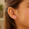 14K Yellow Gold Enamel Pink Heart Stud Earrings
