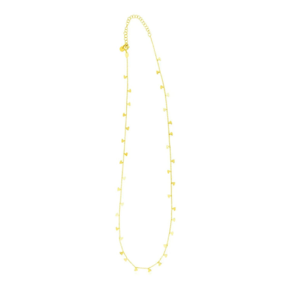 14K Yellow Gold Dangling Hearts Necklace