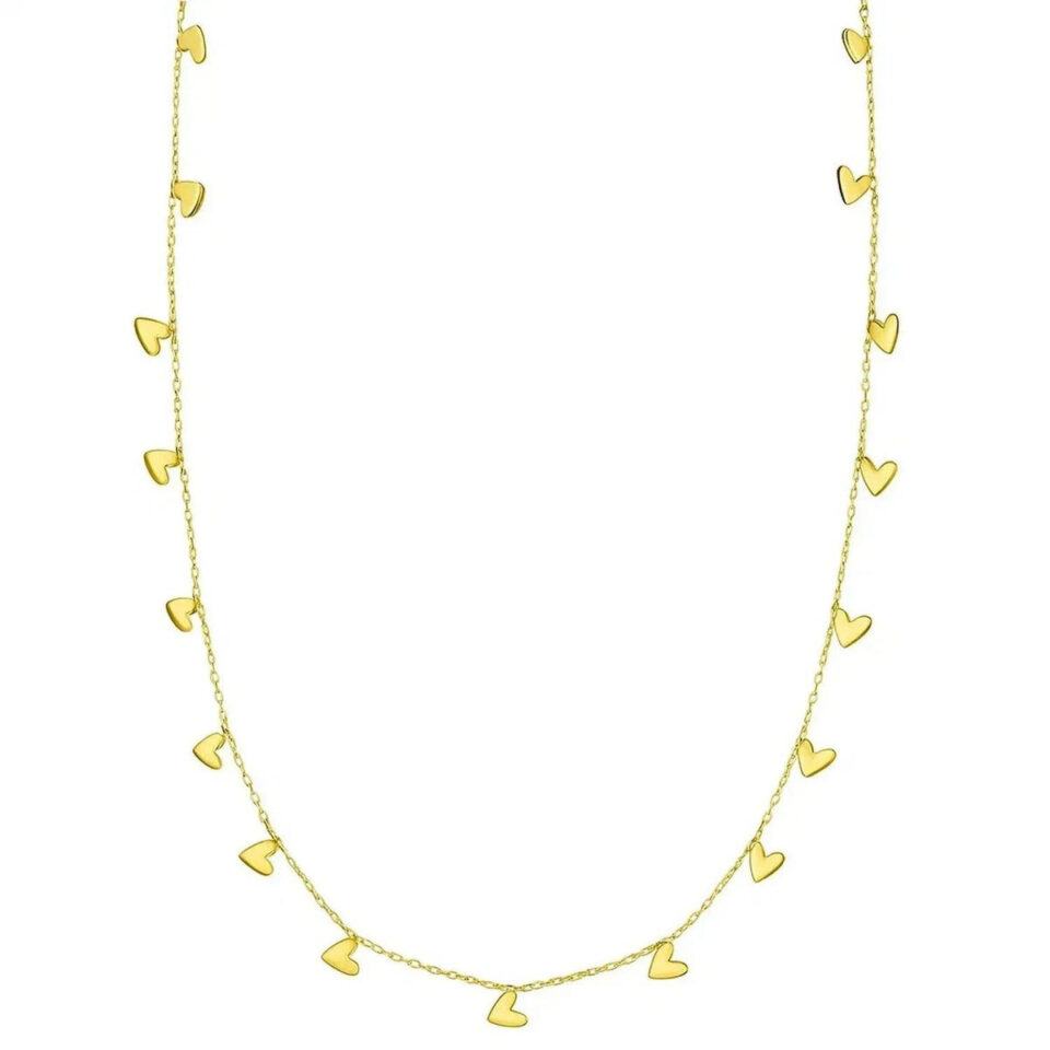 14K Yellow Gold Dangling Hearts Necklace