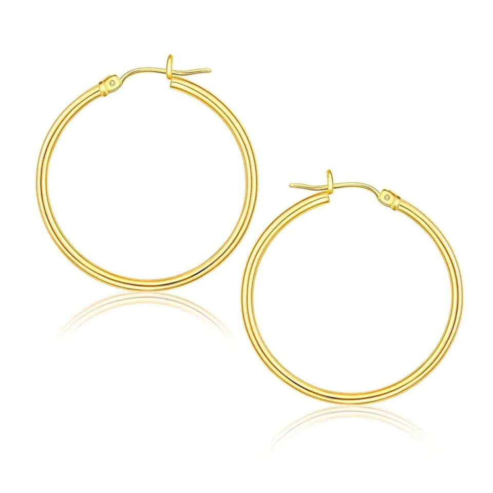 1.5x25mm polished hoop earrings in solid 10K yellow gold