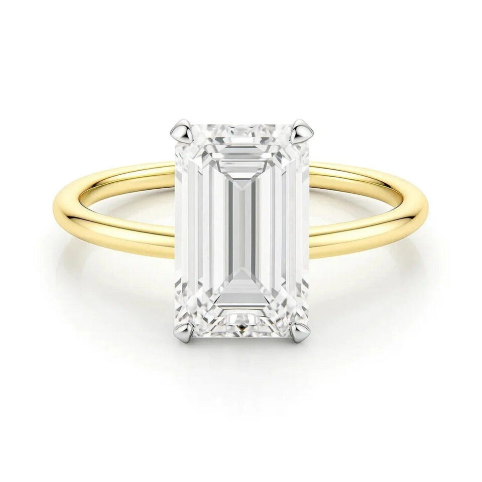 10K Yellow Gold Lab-Grown Diamond Emerald Solitaire Ring 3cttw