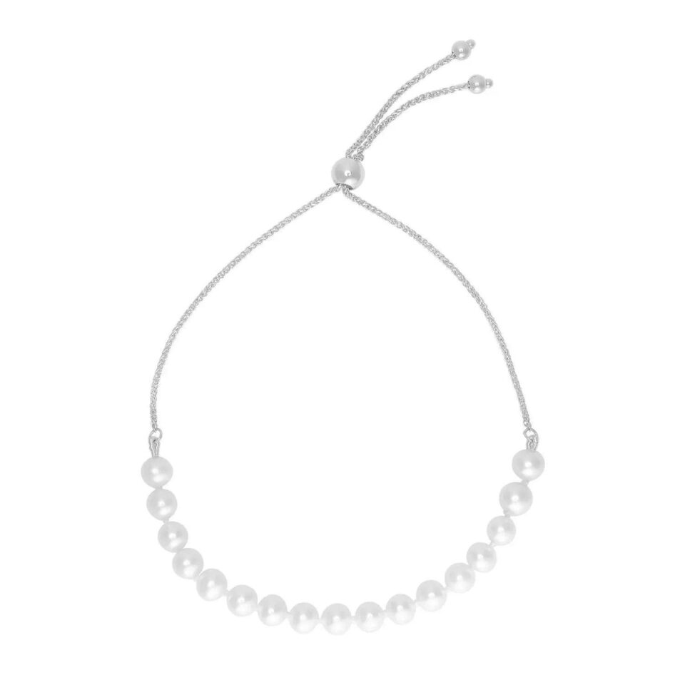 14K White Gold Adjustable Pearl Bracelet