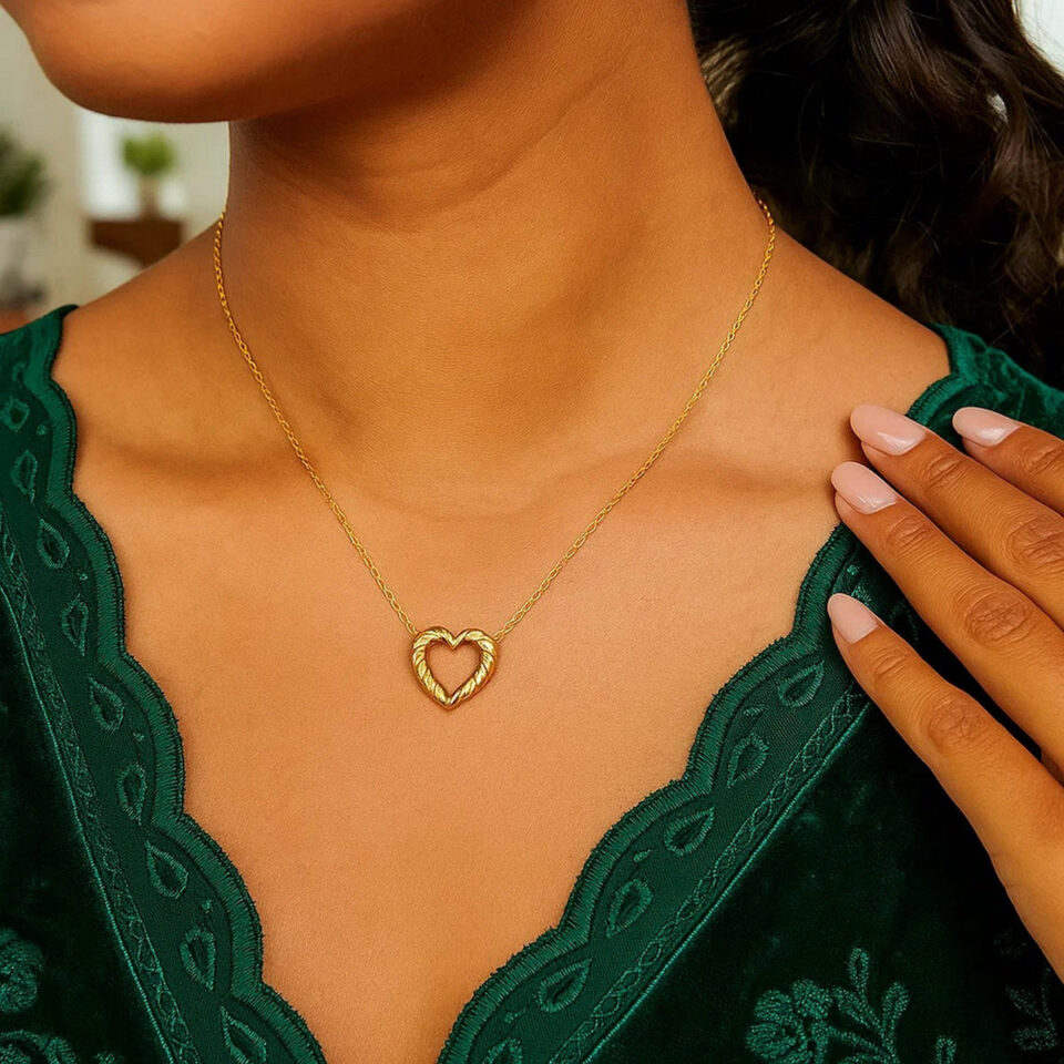 14K Yellow Gold Braided Heart Necklace