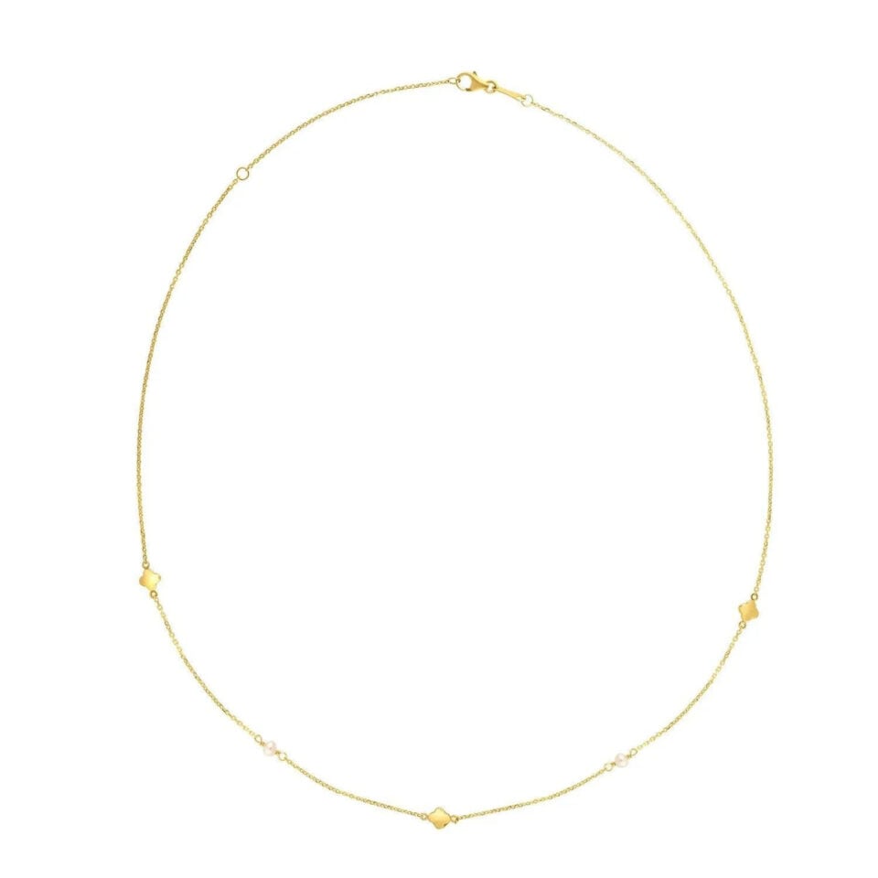 14K Yellow Gold Clover Pearl Necklace