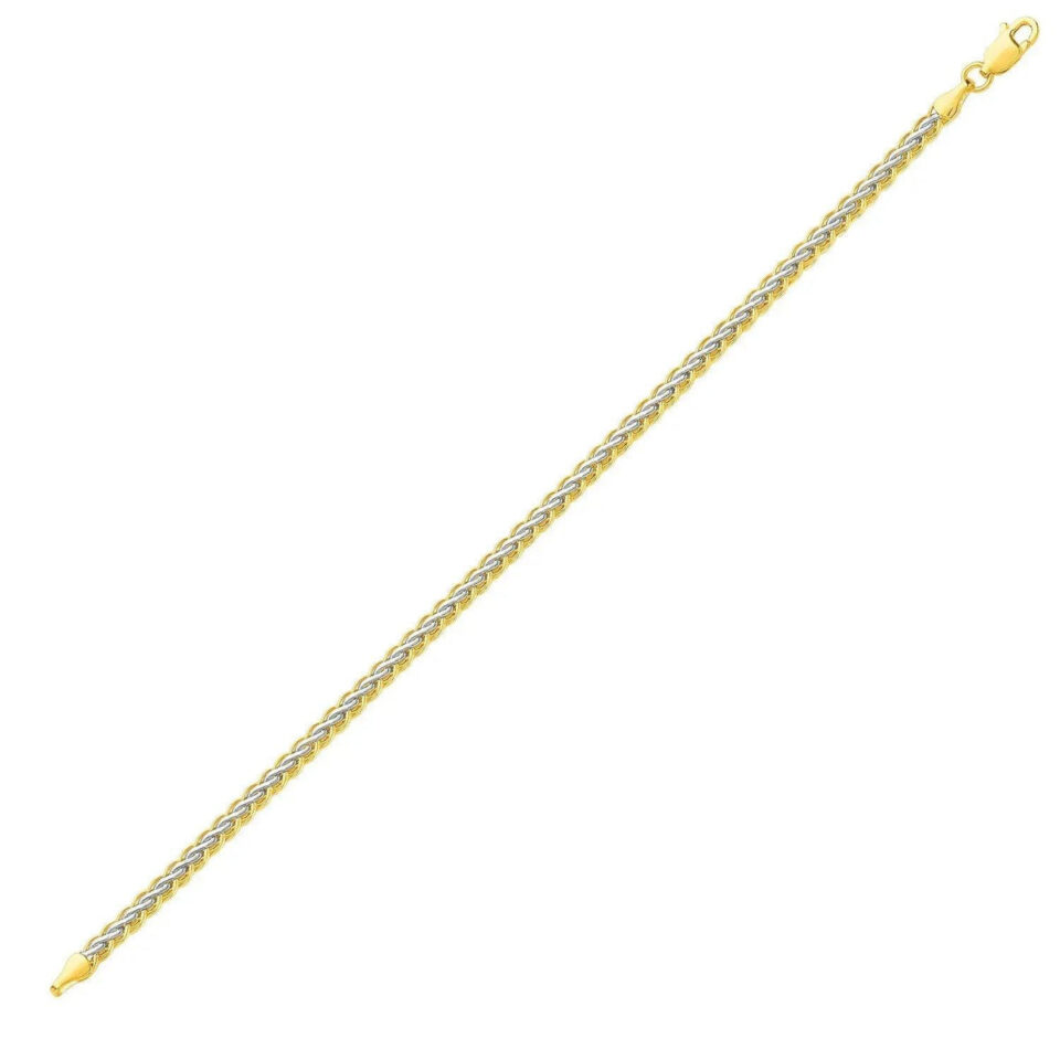 Wheat bracelet in solid 10K yellow and white gold, view 4