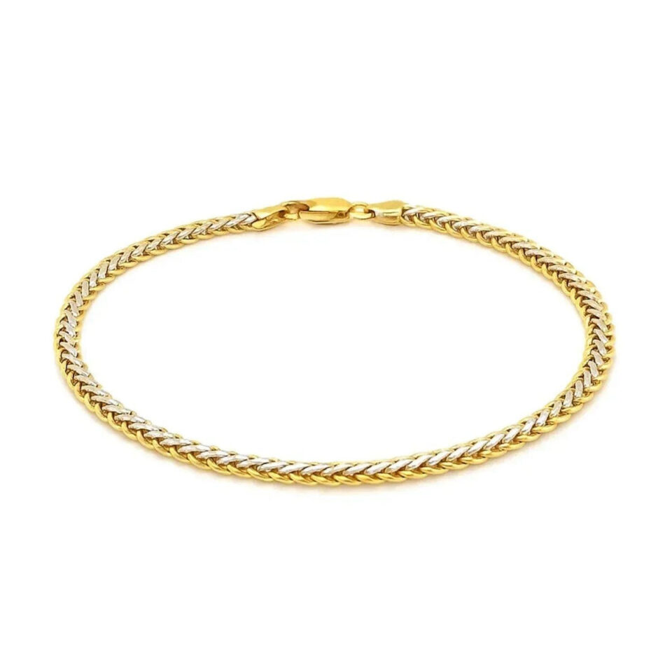 Wheat bracelet in solid 10K yellow and white gold, view 5