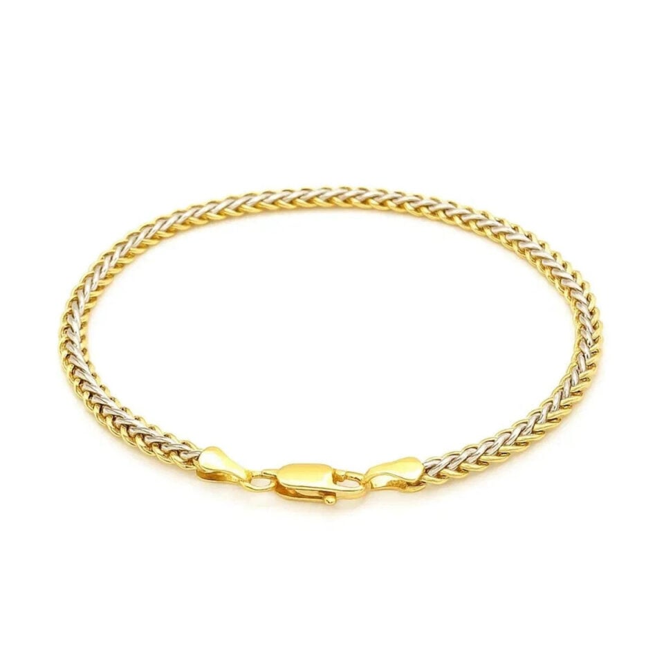 10K Yellow And White Gold Wheat Bracelet