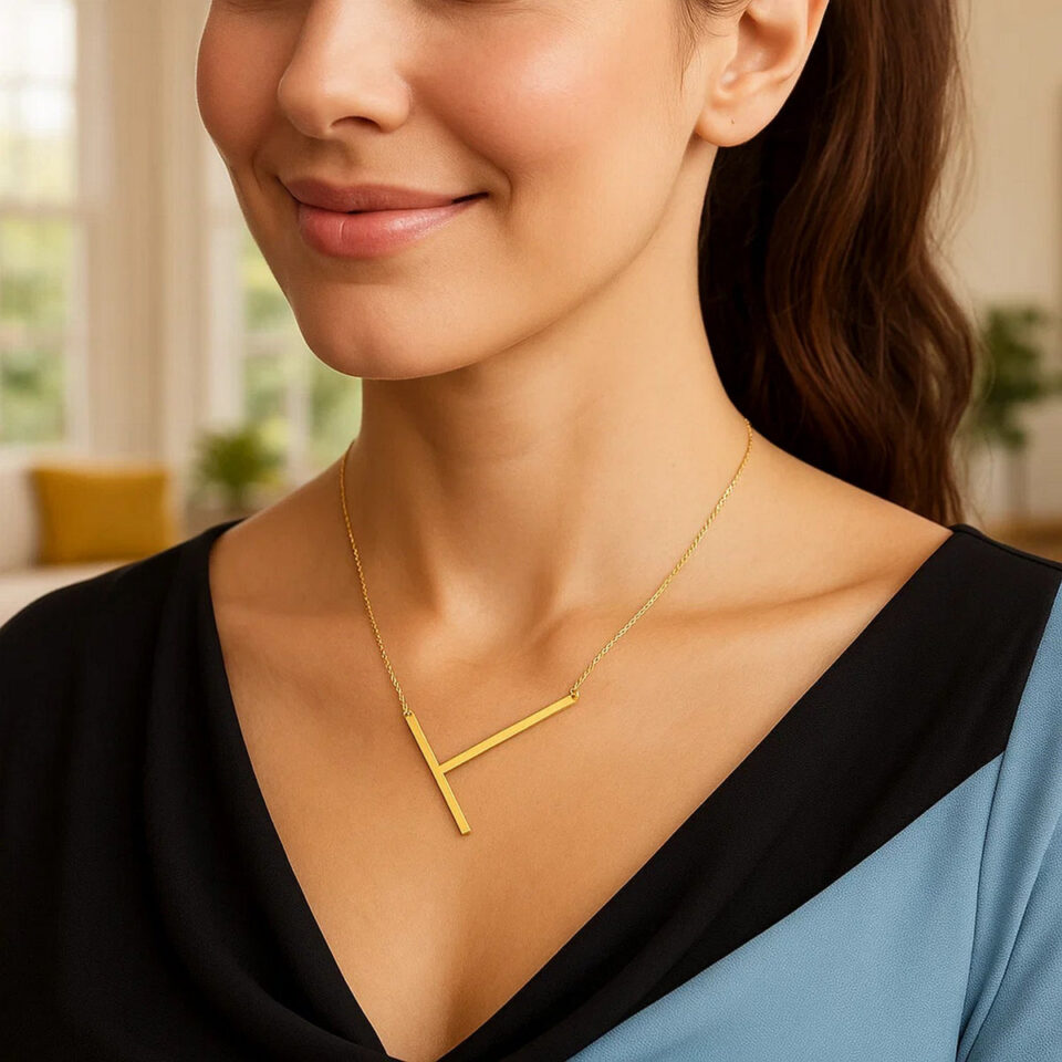 14K Yellow Gold Yours Truly Large Initial T Necklace