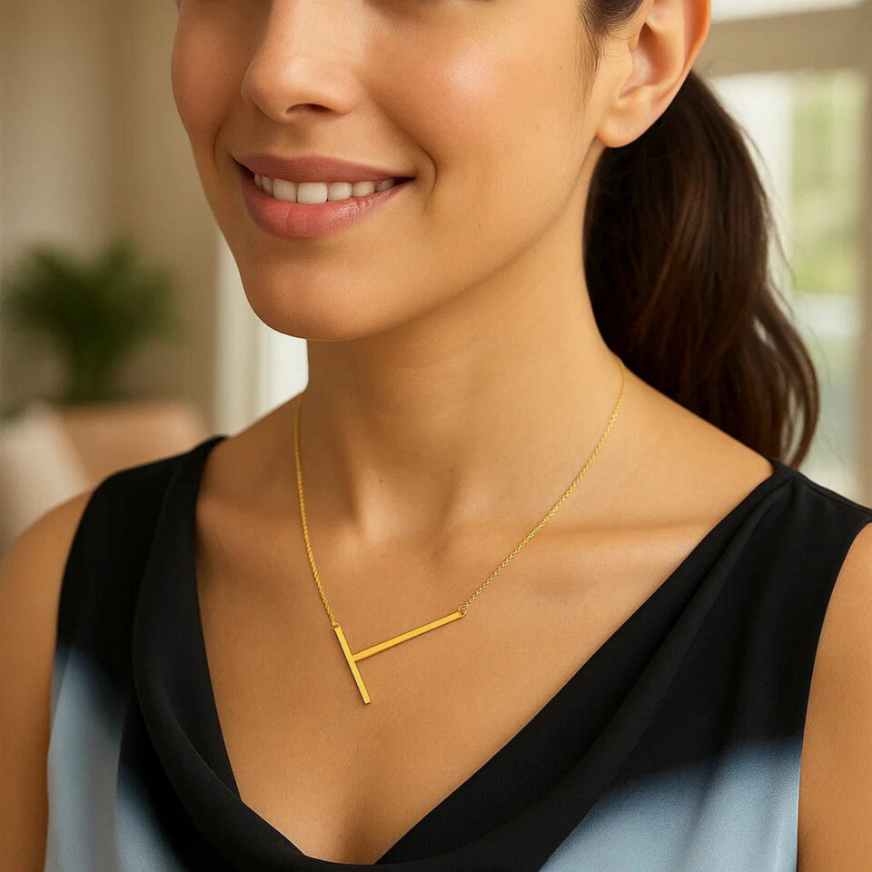 14K Yellow Gold Yours Truly Large Initial T Necklace