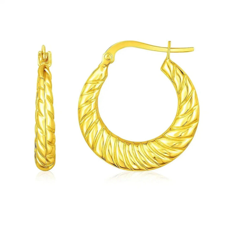14K Yellow Gold Twisted Polished Hoop Cable