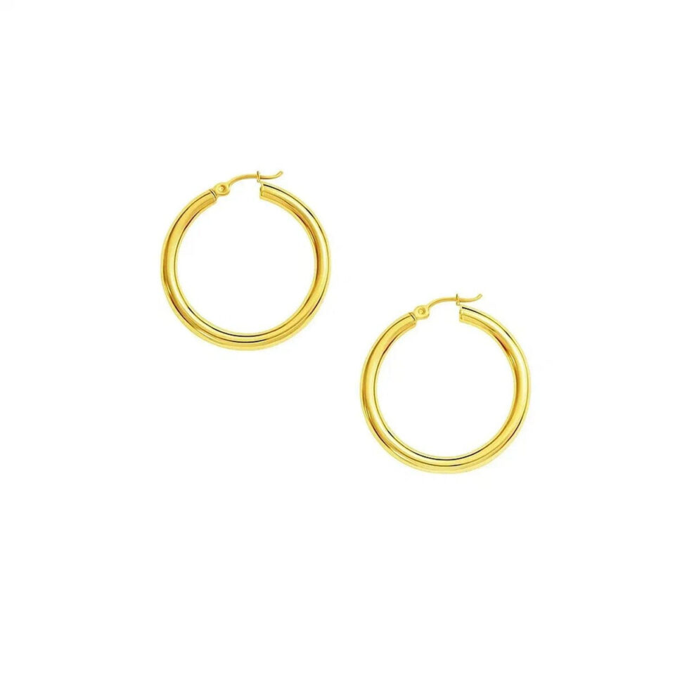 Polished Hoop Earrings, 3 x 30 mm, 10K Yellow Gold