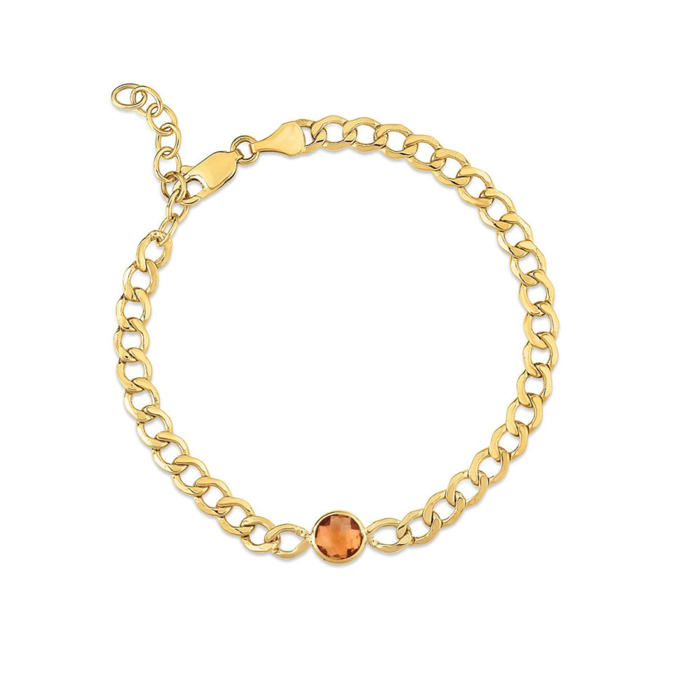 14K Yellow Gold Citrine Curb Chain Bracelet