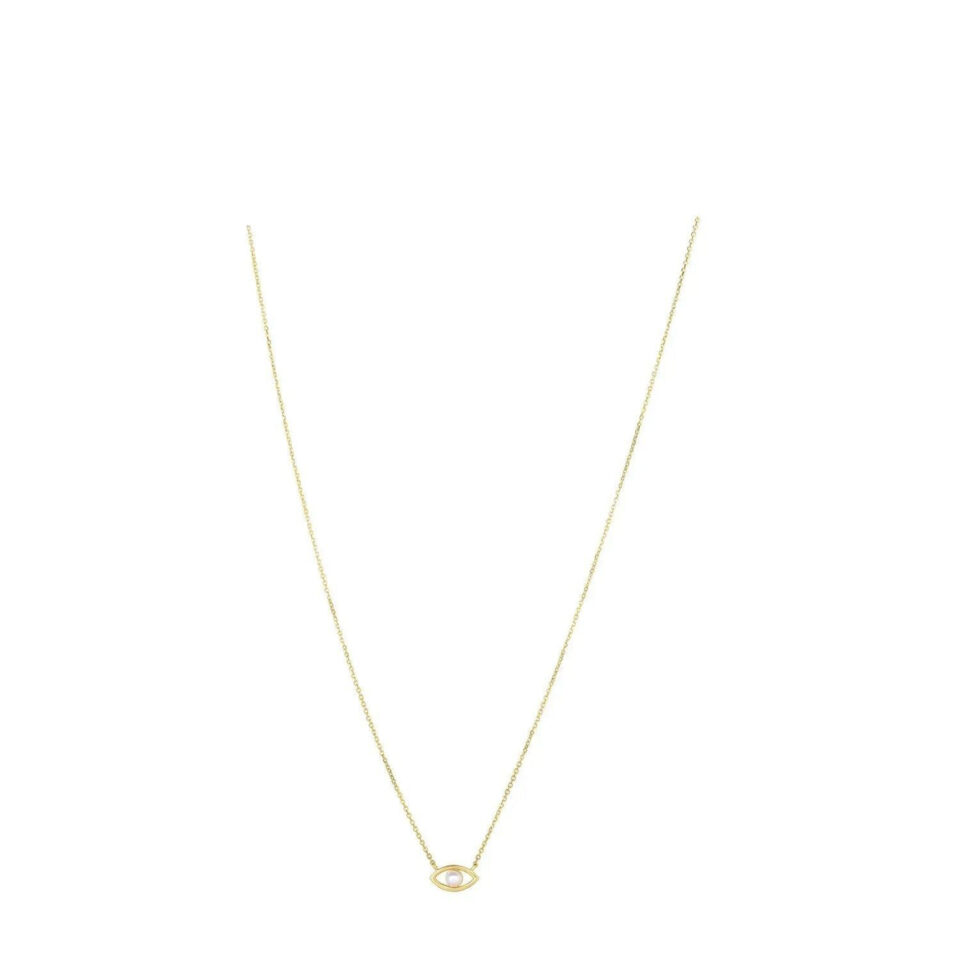 14K Yellow Gold Evil Eye Pearl Necklace