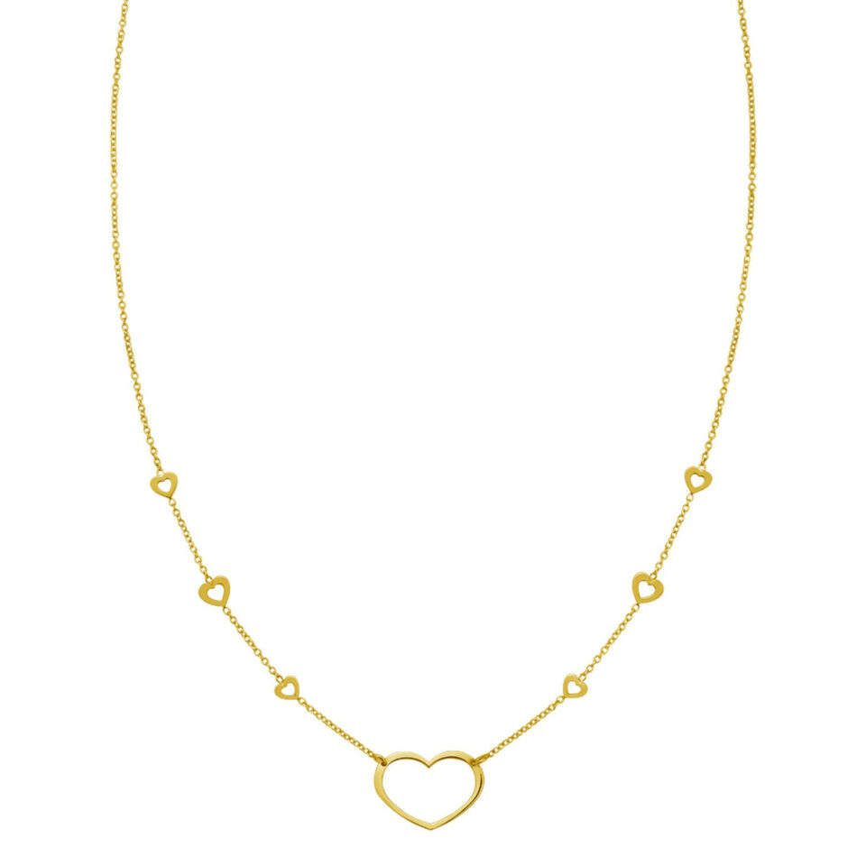 14K Yellow Gold Station Heart Necklace