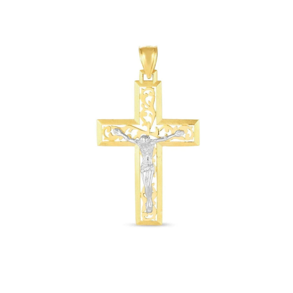 14K Two-Tone Gold Cross Pendant High
