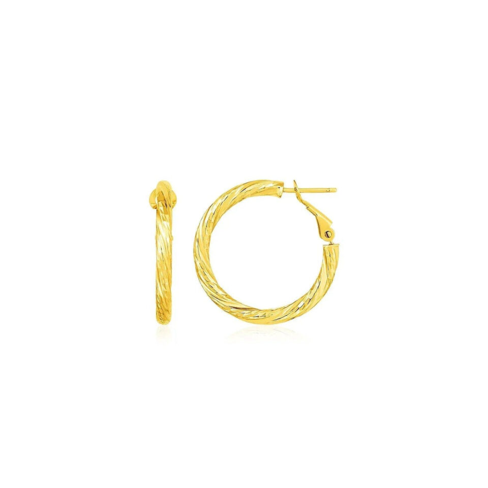 14K Yellow Gold Twisted Round Hoop 3x10mm