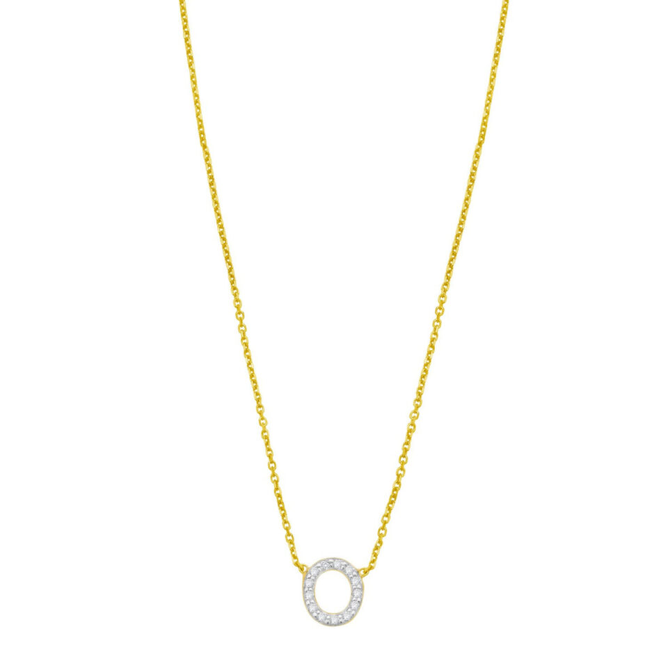 14K Yellow Gold Lab-Grown Diamond Mini O Initial Pendant Necklace