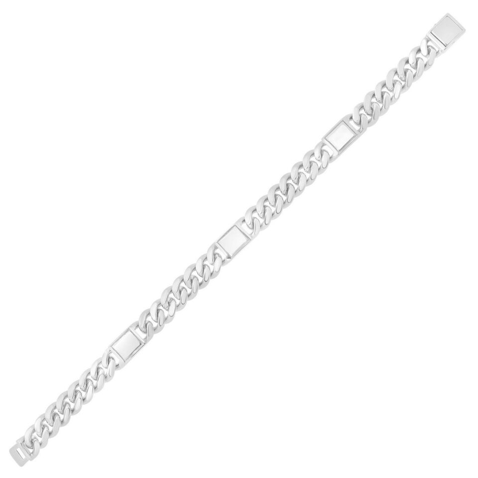 Sterling Silver, Rhodium Plated Cuban Bracelet