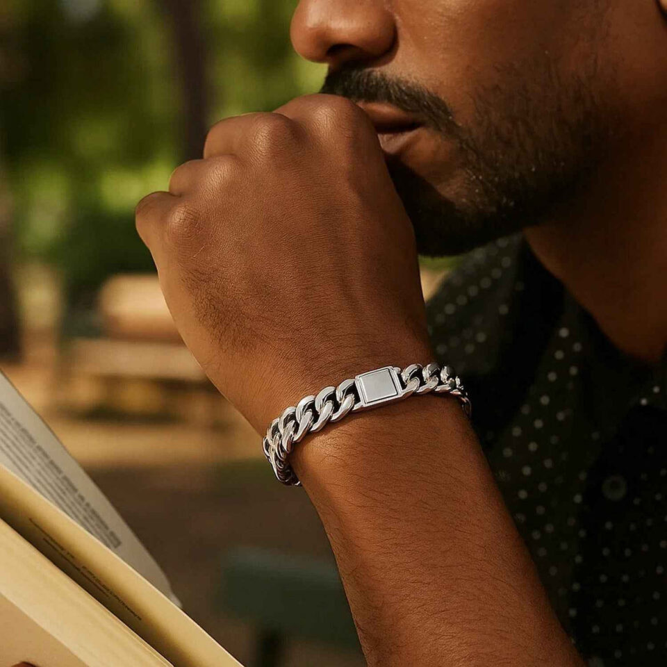 Sterling Silver, Rhodium Plated Cuban Bracelet